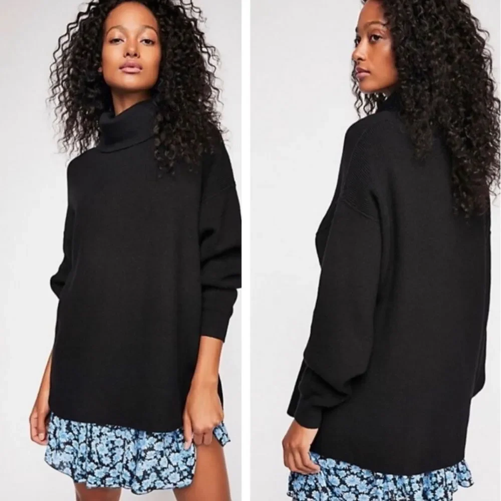 Free People Black Ribbed Softly Structured Tunic